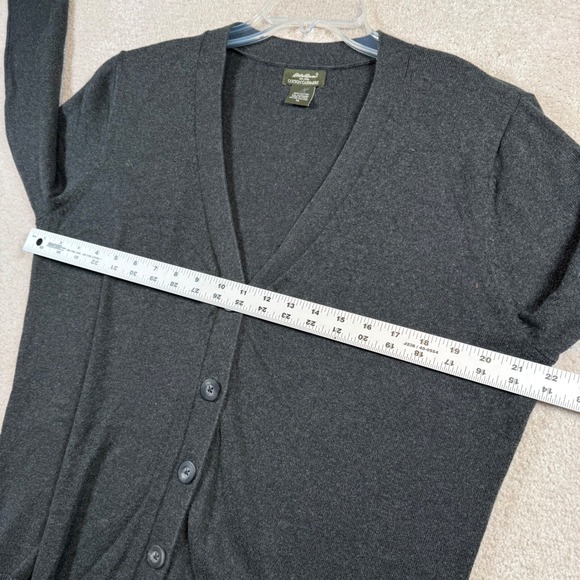 Eddie Bauer Cardigan Women XL Gray Cotton Cashmere V-Neck Button Front Sweater - Picture 6 of 6
